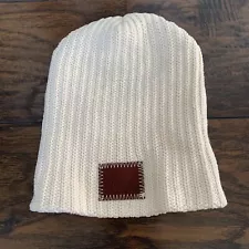 Love Your Melon White cream Knit Large Patch Cotton Slouchy Baggy Beanie Hat