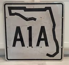 VINTAGE RARE 24x24" FLORIDA ROUTE A1A HIGHWAY SHIELD SIGN ATLANTIC COAST