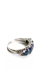 Designer Womens 10k White Gold Blue Sapphire 5 Stone Ring Size 7