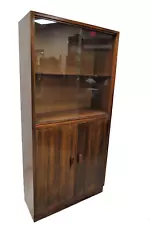 Mid Century English Bookcase - Mahogany & Sliding Glass