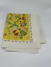 Vintage 60s Leacock Prints Linen Tablecloth Indian Theme 32 X 32