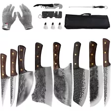 14pcs Butcher Knife Set Hand Forged chef knife Boning Knife With Sheath High ...