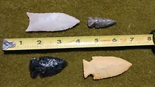 Set Of 4 Flint Knapped Arrowheads, Atlatl Points