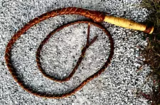 Vintage BROWN BRAIDED LEATHER BULL WHIP wood handle 6' old school cowboy Western