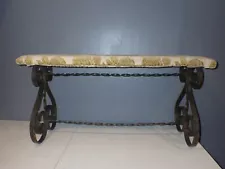 Vintage Wrought Iron Bench with Velvet Fabric Top