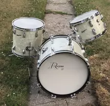 Vintage 1960's Rogers Holiday 3pc Drum Set White Marine Pearl w/ NAUGAHYDE case