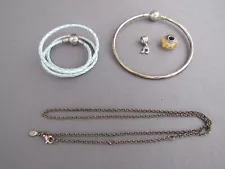 PANDORA ALE STERLING 5 PIECE NECKLACE BRACELET CHARM MIXED LOT