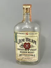 Vtg 1940s JIM BEAM Kentucky Straight Bourbon Whiskey One Pint Clear Glass Bottle