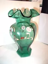 Fenton 95th Anniversary Holiday Green Magnolia Hand painted Signed Vase S.FIELDE