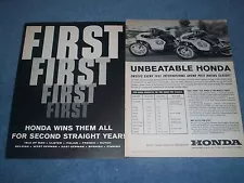 1963 Honda Motorcycles Vintage 2pg Ad "Honda Wins Them All For A Second Year"