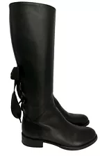 VALENTINO BLACK LEATHER 'BOW' BOOTS, 35, $1595