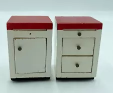 Two Vtg White and Red Kitchen Cabinets poss Strombecker 1:12 Dollhouse