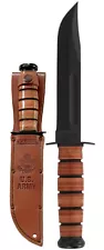 KA-BAR 1225 US NAVY Fighting/Utility Knife, 7" Straight Edge, Leather Sheath