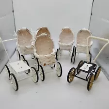 Miniature Dollhouse White Basket Weave Wicker Baby Stroller LOT Carriage Vintage