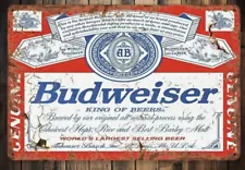 Budweiser King Of Beers Tin Metal Sign 7.8x11.8 Inches In Size New