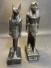 2 Vintage Egyptian Statues Anubis God Of Death & Ramses 11 Black SoapStone 1kg