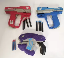 BOOMCO HALO UNSC Red Blue M6 Magnum & Covenant PLASMA OVERCHARGE Gun Lot w darts