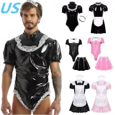 US Sissy Men French Maid Cosplay Costume Outfit Halloween Role Play Fancy Dress