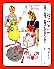 APRON w HEARTS and FLOWERS Smock Novelty McCall 1096 VTG 1943 Sewing Pattern