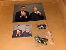 New Penn And Teller Las Vegas Memorabilia Postcard, Magnet, Keychain, Pin