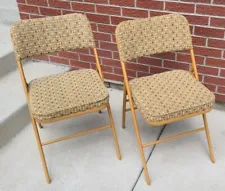 2 Vintage Mid Century Modern Metal Tweed Samsonite Folding Chairs #3394