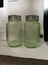 1920`s Hocking Uranium Glass Shakers, for Hoosier Cabinet