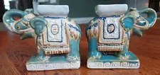 RARE! Set of 2 Ornate Vintage Vietnamese Ceramic Elephant Book Ends 1960s