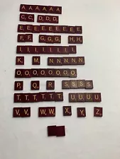 U-Pick Scrabble Board Game Tiles Maroon/Red Wood with cream Lettering Crafts