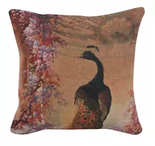 Peacock 1 Belgian Tapestry Pillow Cover Jacquard Woven Accent Cushion Home Decor