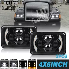 For Freightliner FLD120 FLD112 Black DOT 4x6'' LED Headlights Sealed Hi/Lo Beam (For: 1999 Freightliner FLD120)