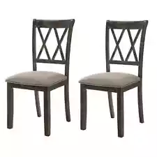 Set of 2 Double-X Back Design Casual Gray Finish Chairs for Dining Room