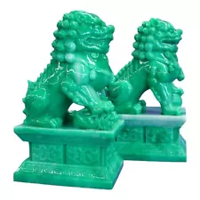 6.5" Green Feng Shui Chinese Civilian Fu Dog Foo Dogs Door Guardian Temple Lion