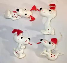 Four (4) Vintage Christmas Blow Mold White & Red Snoopy Dog Ornaments