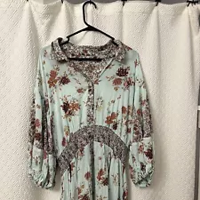 Free People Blue Floral Prairie Punk Shirt Dress Size XL — BARELY WORN