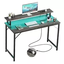 47 inch Computer Desk with Power Outlets, Gaming desk with 47 Inch Black Oak