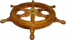 18" Durable Wooden Brass Ship Wheel For Nautical Pirate Themed Home Décor Gift