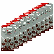 60 x Rayovac Extra 312 Size Hearing aid batteries Zinc air 10 Packs Used By 2027