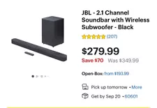 JBL - 2.1 ChannelSoundbar with WirelessSubwoofer - Black