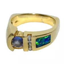 14k Yellow Gold Tanzanite Diamond & Black Opal Ring ~ sz 6.5 ~ 0.90 ct ~ 7.89 gm