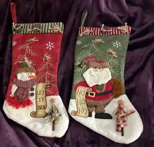 Santa snowman Burlap 3d Christmas Stockings 20" not used