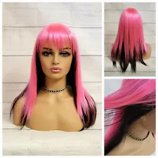 STRAIGH LONG BOB BANG WIG TWOTONE BLACK, PINK FOR COSPLAY ANIME PARTY SYNTHETIC
