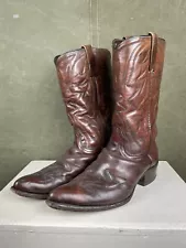 Vintage Cowboy Boots 10 Brown Leather Durango Biker 60s 70s Stove Pipe Worn