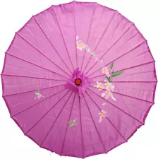 32" Inch Dia Purple Pink Floral Wood Bamboo Nylon Parasol Umbrella Decoration