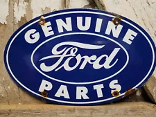 VINTAGE FORD PORCELAIN SIGN GENUINE AUTO PARTS DEALER SALES SERVICE OVAL PLAQUE