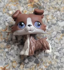 Littlest Pet Shop Authentic No # Chocolate Brown White Puzzle Collie Purple Eyes