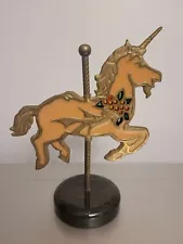 Brass & resin (?) Carousel Unicorn "Stained Glass" Style On Round Marble Base