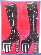 ACEO ATC - Rock Icons KISS - PLATFORM BOOTS Art