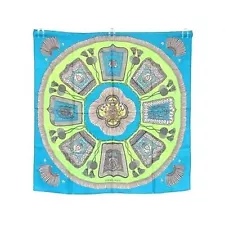 Hermes [Authentic] HTF Poste et Cavalerie Foulard Bright Blue 90cm Silk Scarf