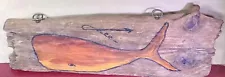 Driftwood with Orange Painted Whale Signed by Lee bought on CapeCod Wonderful