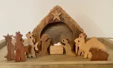 Set of 10 Wooden Handmade Carved NATIVITY Scene Cutouts Bethlehem Vintage